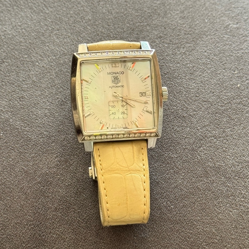 Tag Heuer Monaco Watch with Cream Strap